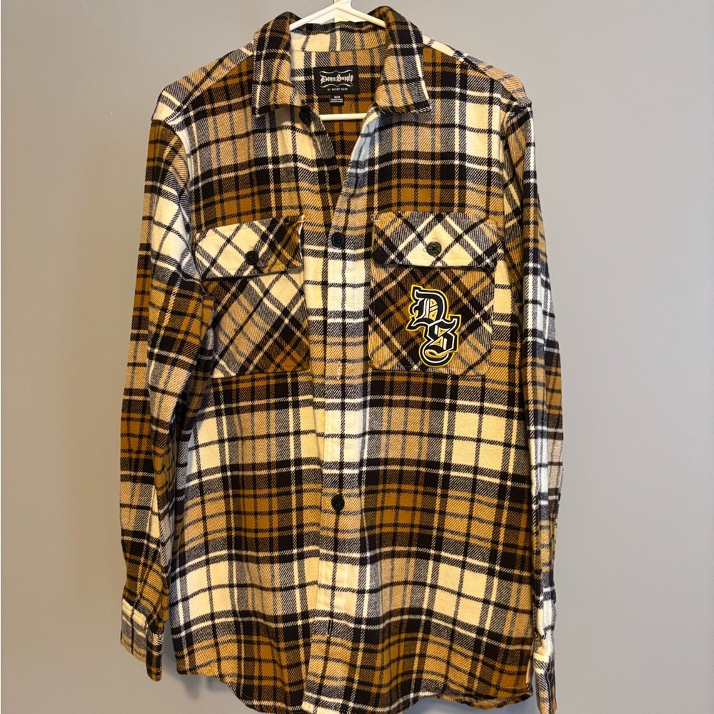 Dogg Supply by Snoop Dogg Men's Medium Black/Gold‎ Plaid Microfleece Shirt